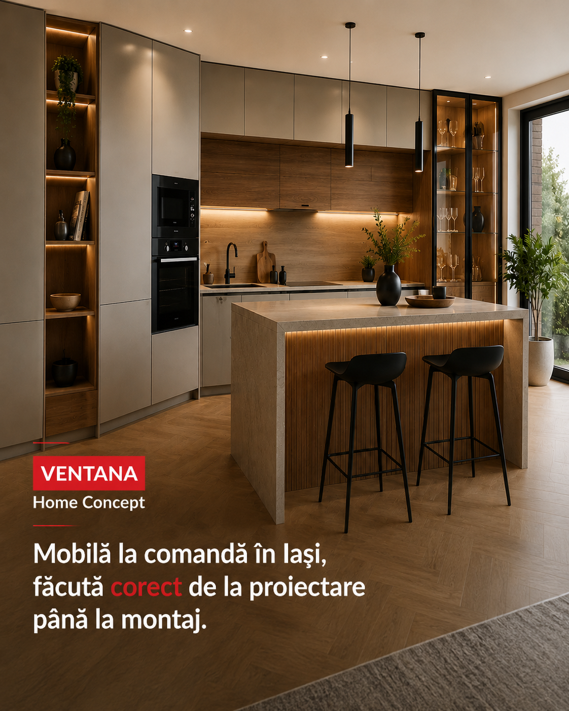 Mobilă la comandă premium în Iași – bucătărie modernă realizată cu proiectare 3D și materiale premium