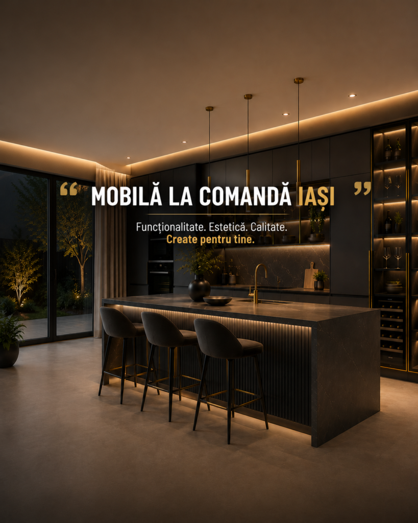 Mobilă la comandă în Iași – bucătărie modernă cu design personalizat, funcționalitate și materiale premium