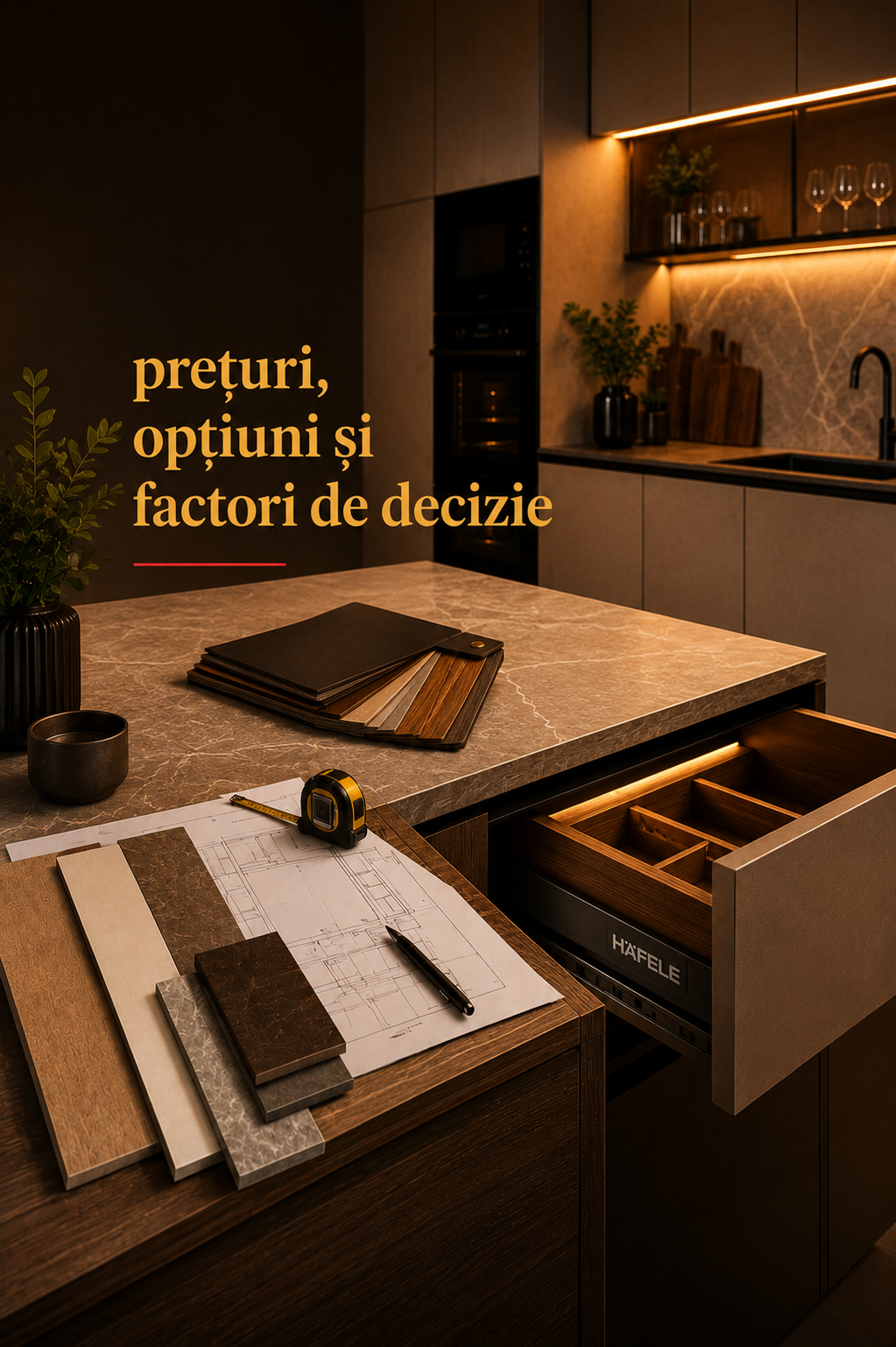 Mobilă bucătărie la comandă în Iași – materiale premium, feronerie Häfele și proiectare personalizată