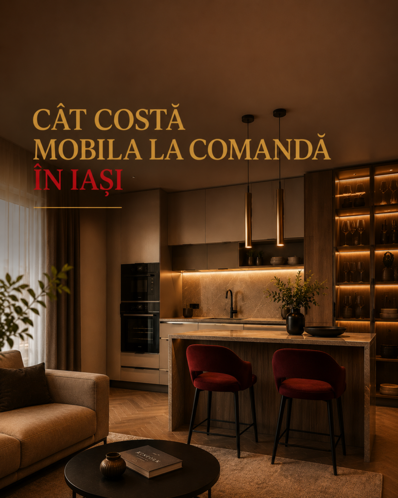 Mobilă la comandă în Iași – bucătărie premium modernă cu iluminare ambientală și design personalizat