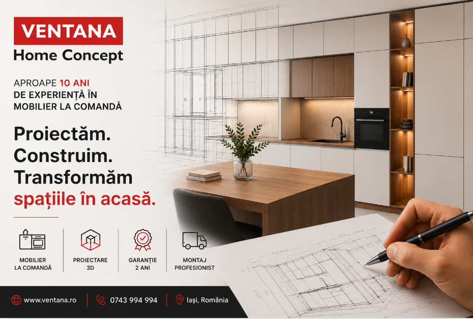 Ventana Home Concept - aproape 10 ani de experiență în mobilier la comandă, proiectare 3D, producție și montaj în Iași